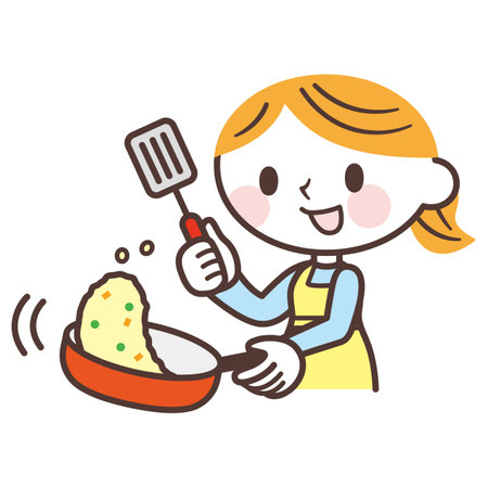 Woman making fried riceのイラスト素材