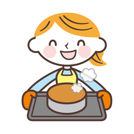 Woman making heart cakeのイラスト素材