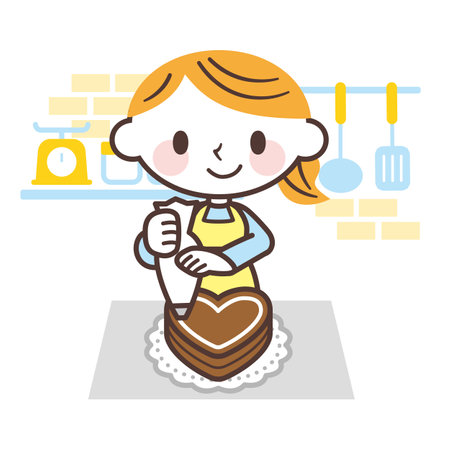 Woman making heart cakeのイラスト素材