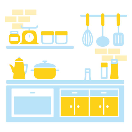 Blue and yellow kitchen vector illustrationのイラスト素材