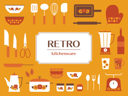 Retro kitchenware vector frameのイラスト素材