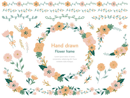 Hand drawn flower frame vector illustrationのイラスト素材