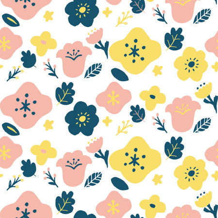 Hand drawn flower seamless pattern vector illustrationのイラスト素材