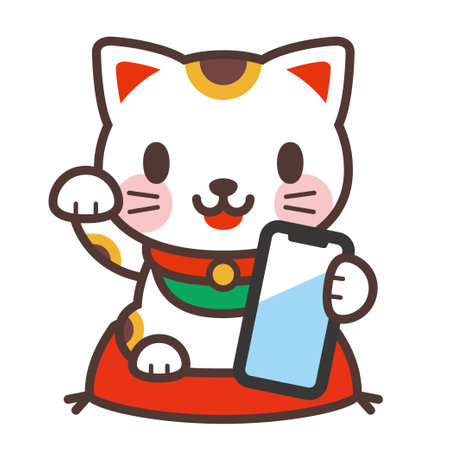 Beckoning cat and smartphoneのイラスト素材