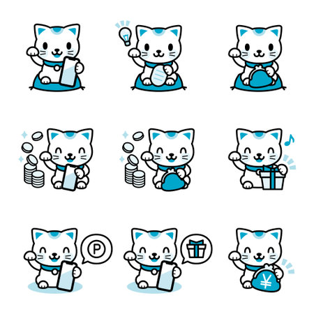 Beckoning cat  and Point Coin Vector Illustrationのイラスト素材