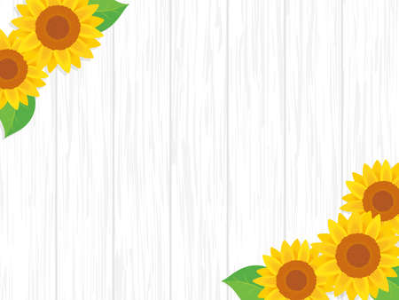 Wooden board and sunflower backgroundのイラスト素材