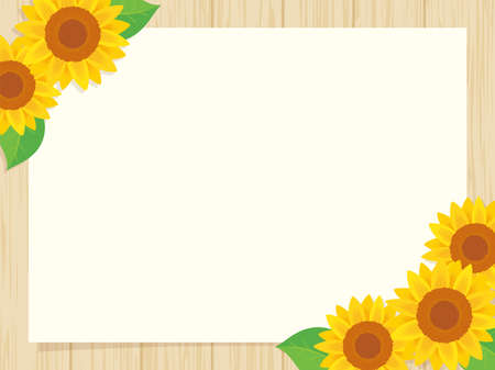 Wooden board and sunflower backgroundのイラスト素材