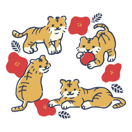 Baby tiger and flower vector artのイラスト素材