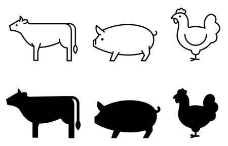 Cow, pig, and chicken iconsのイラスト素材