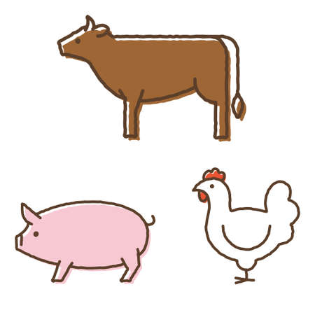 Cow, pig, and chicken iconsのイラスト素材