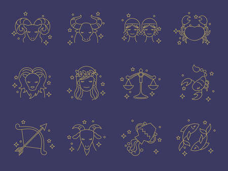 zodiac sign with golden lines vector illustrationのイラスト素材