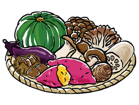 Japanese Autumn Food Watercolor Vector Artのイラスト素材