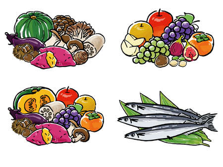 Japanese Autumn Food Watercolor Vector Artのイラスト素材