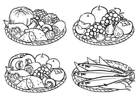 Japanese Autumn Food Watercolor Vector Artのイラスト素材