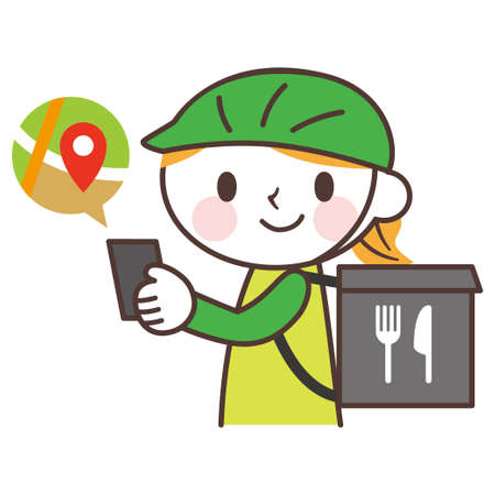 Delivery woman looking at mapのイラスト素材
