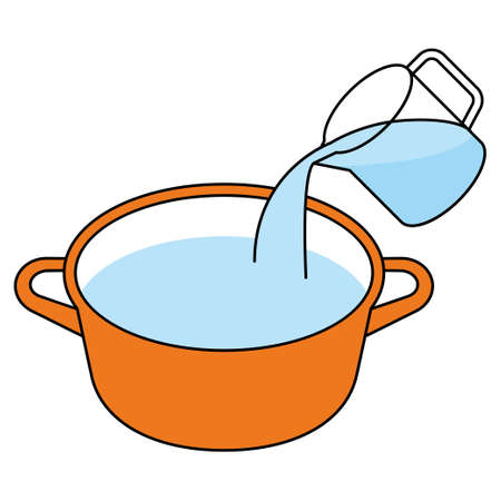 Pouring water into a pot with a measuring cupのイラスト素材