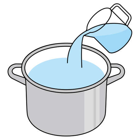 Pouring water into a pot with a measuring cupのイラスト素材