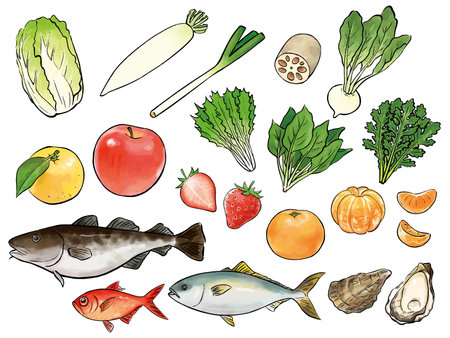 Winter Food Watercolor Vector Illustrationのイラスト素材