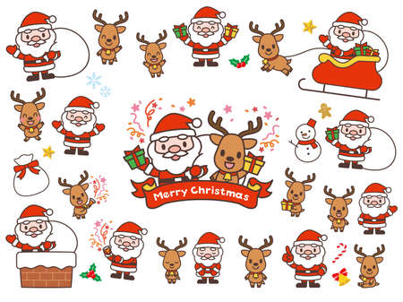 cute santa claus and reindeer character vector illustrationのイラスト素材