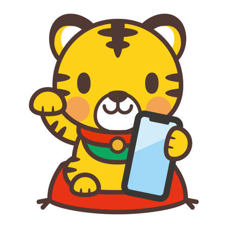 tiger holding a cell phone vector illustrationのイラスト素材