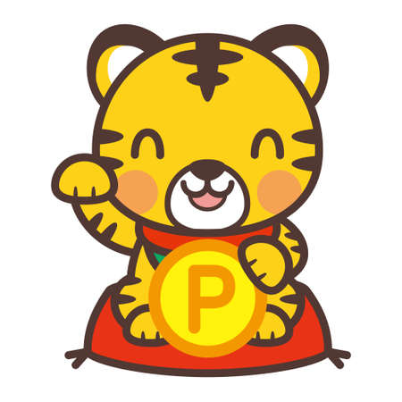 tiger holding a point coin vector illustrationのイラスト素材