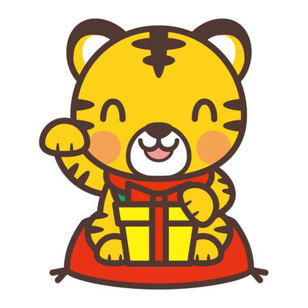 Tiger with a gift box vector illustrationのイラスト素材
