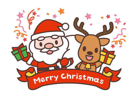 cute santa claus and reindeer character vector illustrationのイラスト素材