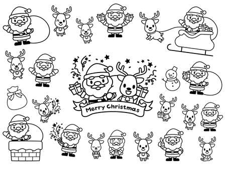 cute santa claus and reindeer character vector illustrationのイラスト素材
