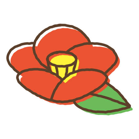 Cute hand-drawn camellia iconsのイラスト素材