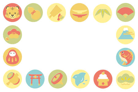 Cute pastel-colored New Year's frameのイラスト素材