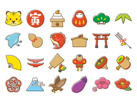 Japanese New Year decoration iconsのイラスト素材