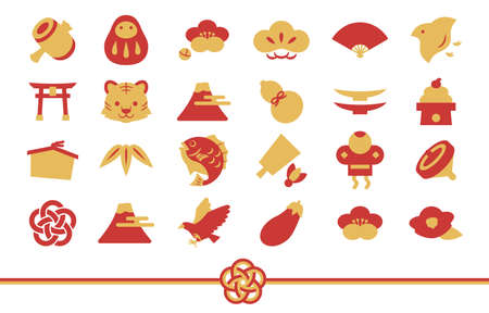 Red and gold New Year iconsのイラスト素材