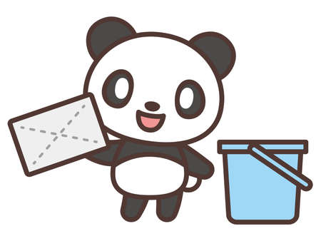 Cartoon panda cleaning with a ragのイラスト素材