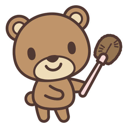 Cartoon bear holding a cleaning brushのイラスト素材