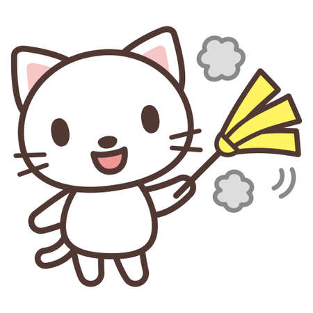 Cartoon cat cleaning houseのイラスト素材
