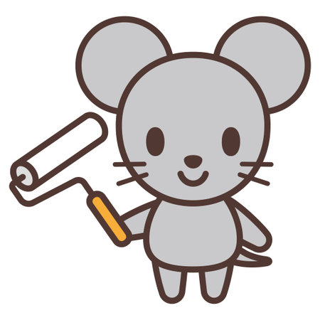 Cartoon mouse with lint rollerのイラスト素材