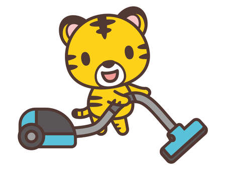 Cartoon tiger cleaning houseのイラスト素材