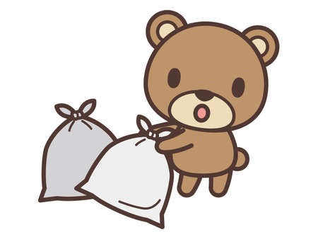 Cartoon bear taking out the trashのイラスト素材