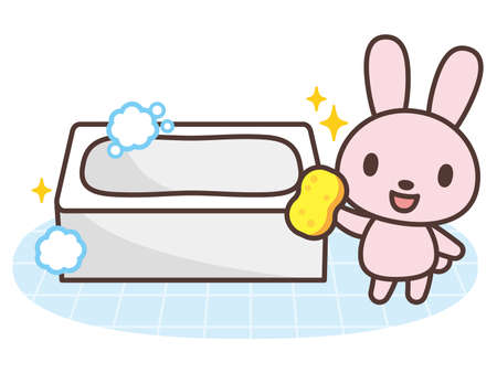 Cartoon rabbit cleaning a bathのイラスト素材