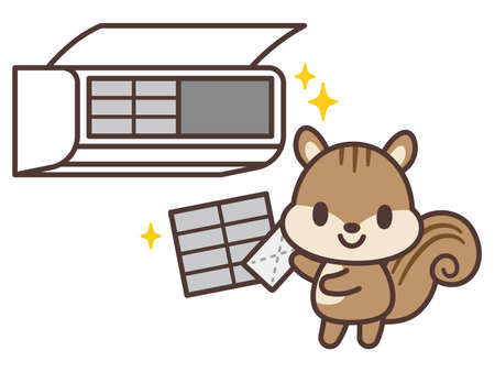 Cartoon squirrel cleaning an air conditionerのイラスト素材
