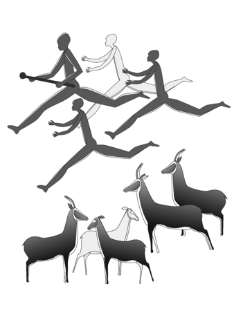 Petroglyphs - People and antelopes, copy of original petroglyphs in vector formatのイラスト素材