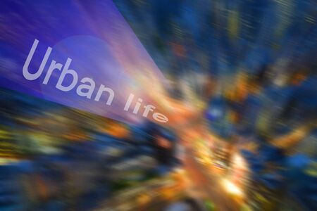 Background template of urban building neon lightの写真素材