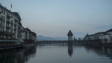 Famous ancient bridge in lucerneのeditorial素材