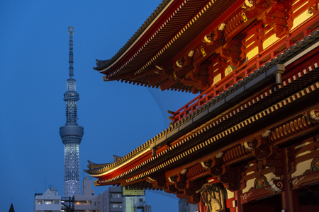 Tokyo sky tree against with traditional templeのeditorial素材