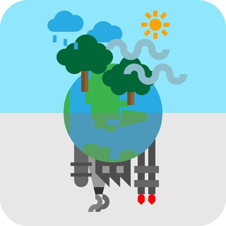 Icon of contrast environment on planet earth between heavy industrail pollution and green nature conservation. Climate change is the world issue made from industrial and dirty technologyのイラスト素材
