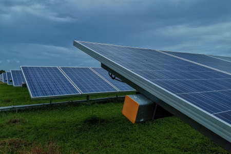 Renewable green and clean energy solar panel farm, Electrcity generator for futureの写真素材