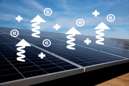 Photovoltaic renewable energy solar farm site for electrical supply for future. Green energy is main power for futureの写真素材