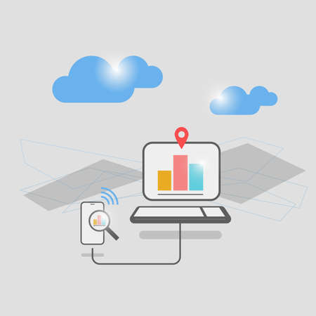 Connection from laptop with mobile phone show trend graph grahic of cloud connectivity linkage design.のイラスト素材