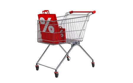 3D rendering shopping bag screen percent discount in shopping cart.の写真素材