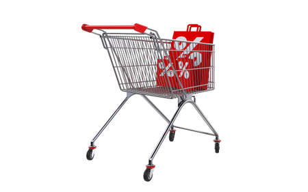 3D rendering shopping bag screen percent discount in shopping cart.の写真素材
